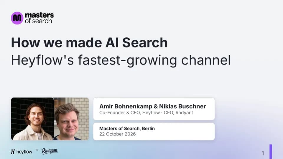 First slide of “How we made AI Search Heyflow’s fastest-growing channel” by Amir Bohnenkamp & Niklas Buschner