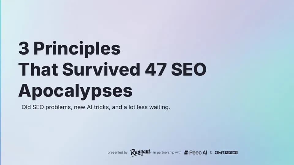 First slide of “3 Principles That Survived 47 SEO Apocalypses” by Luis Rodriguez