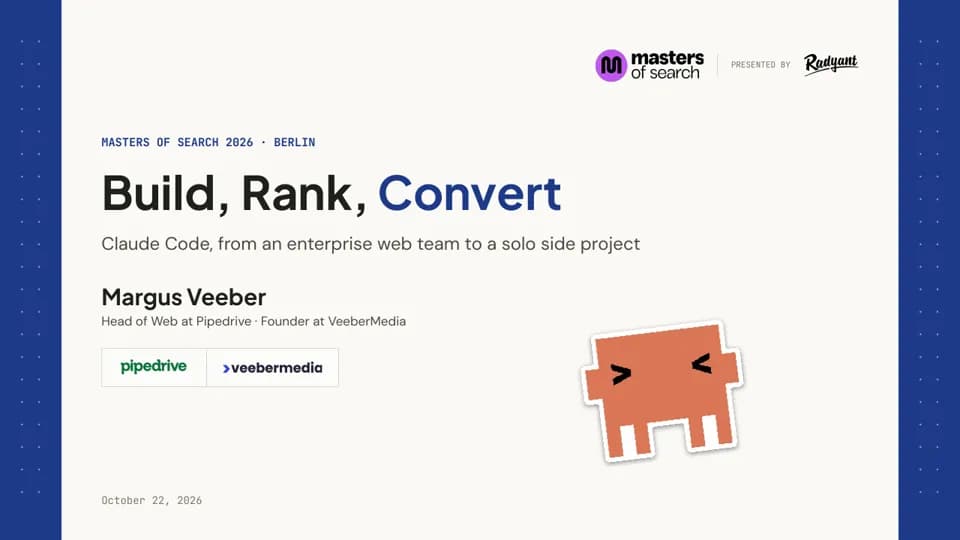 First slide of “Claude Code Workshop: Build, rank, convert” by Margus Veeber